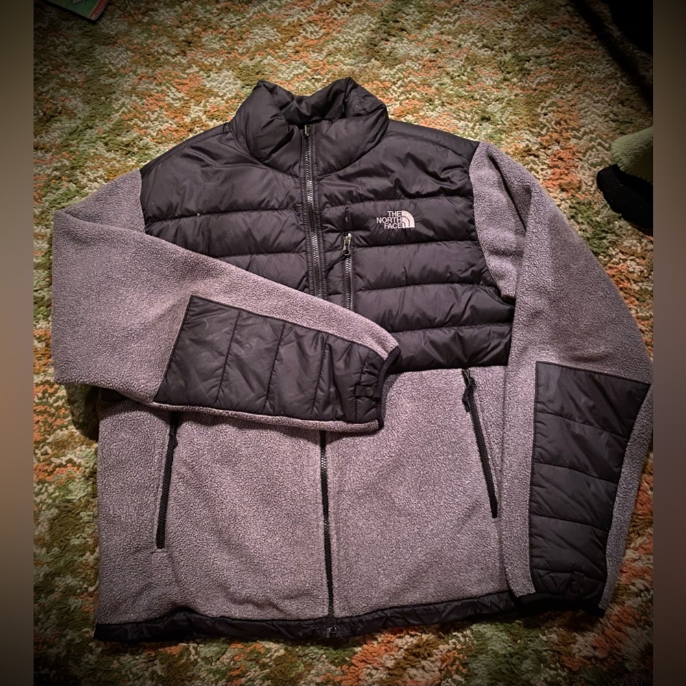 North face unisex coat fleece grey and black